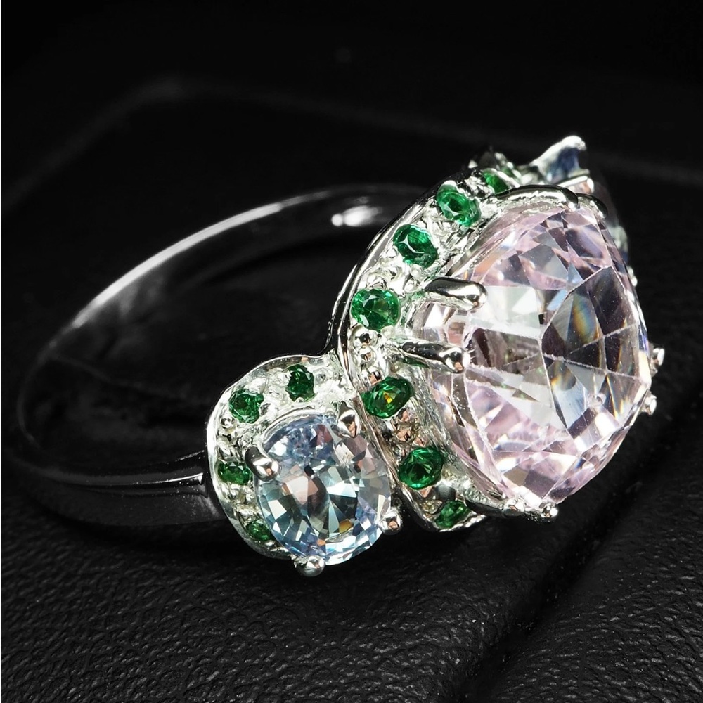 6ct Kunzite Sapphire 14k White Gold Electroplated 925 Silver Ring Color change - Picture 5 of 6